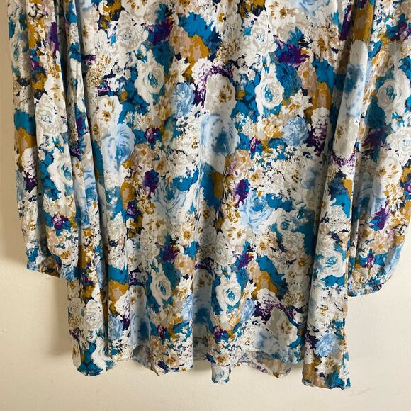 Umgee Sz S Floral Mini Dress Blue Purple Gold Boho Cottagecore Peasant Bohemian - Picture 3 of 11